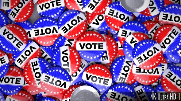 4k Pile Of Election Vote Pins In Red White And Blue, Motion Graphics