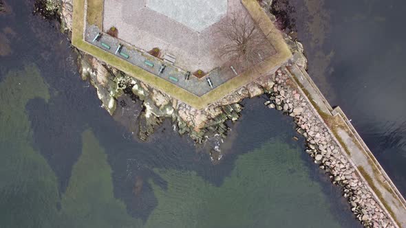 Kristiansand fortress on Christiansholm Norway - Beautiful top down aerial slowly moving from seasid alt