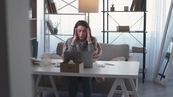 Headache Suffer Tired Woman Remote Job Sick Lady alt