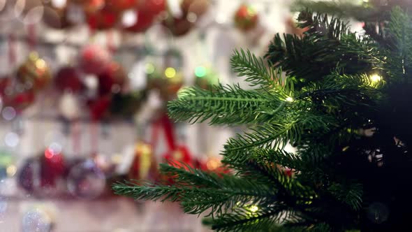 Decorations and Garlands on the Christmas Tree