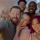 Slow Motion of Excited Friends Taking Selfie with Smartphone Camera Enjoying Night Party at Home - VideoHive Item for Sale