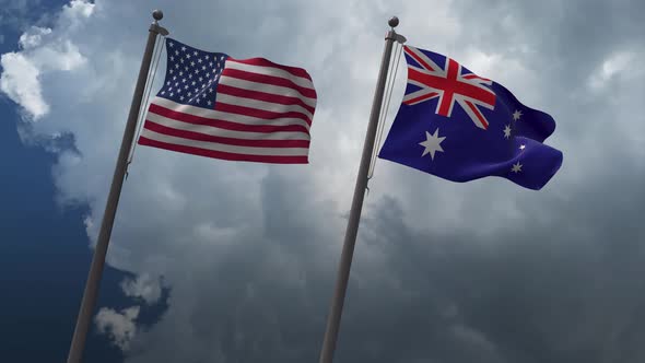 Waving Flags Of The United States And The  Australia 4K alt