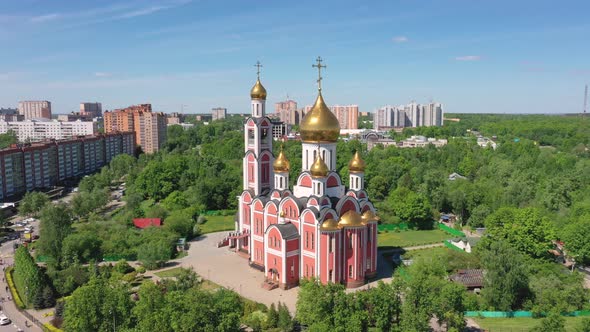 Aerial view of temple of St. George in Odintsovo