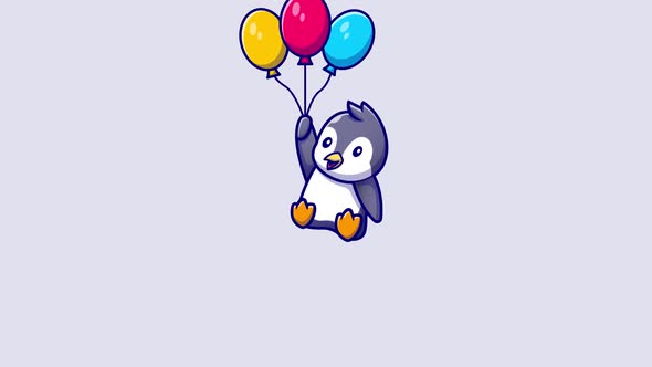 The penguin flies using balloons 4K
