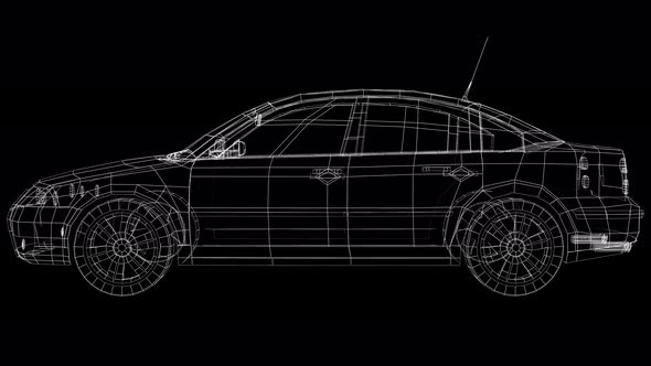 Low Poly 3D Car Sedan Wireframe