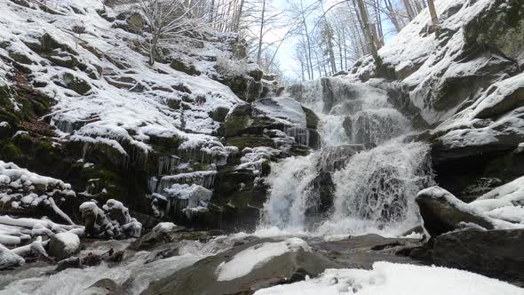 Winter Waterfall in the Carpathians Static Plan