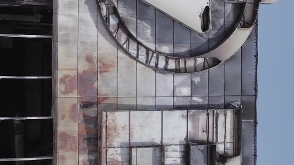 Vertical Video of Bucha Ukraine  a Destroyed Shopping Center During the War alt