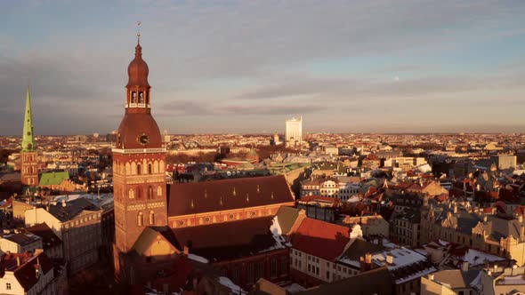aerial view of the Riga old town during sunset alt