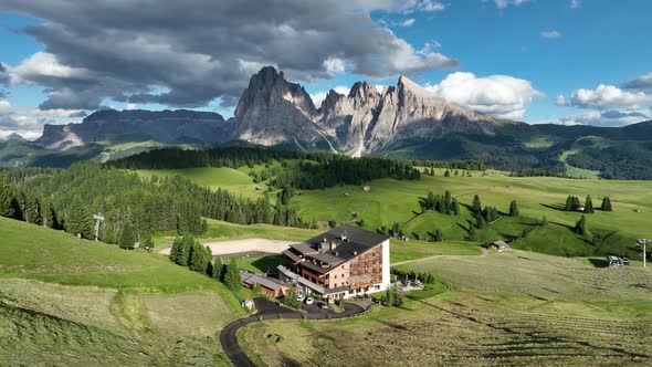 Evening on the Seiser Alm in the Dolomites mountains alt