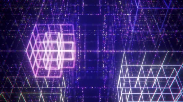 3D Big Data Digital Cube Square with Futuristic Matrix