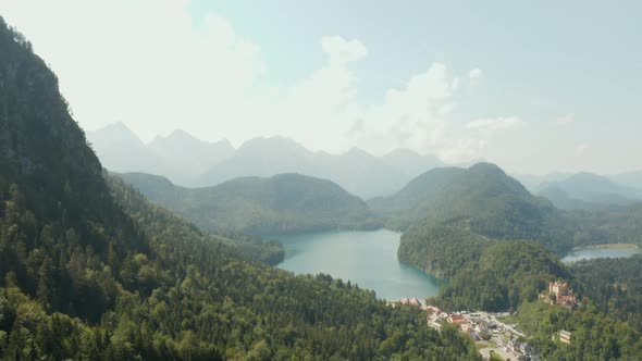 Panoramic View of Alpsee Lake in Alps Mountains Near Hohenschwangau Castle Bavaria Germany alt