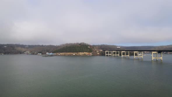 Lake of the Ozarks Community Toll Bridge Crossing into Missouri, Aerial alt