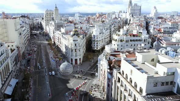 Aerial View of Madrid with Metropolis Building and Main Streets Spain alt