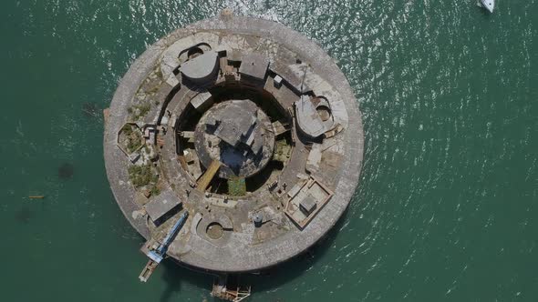 Aerial View of an Abandoned Sea Fort in the Solent, UK alt