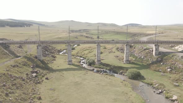 Aerial view of empty Railway bridge in Samtskhe-Javakheti region, Georgia. alt
