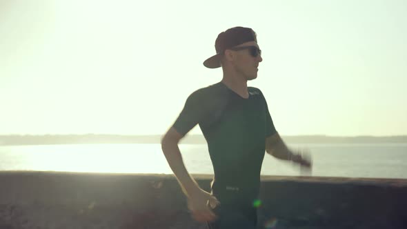 Runner Fitness Jog Cardio Workout Training Before Running Marathon.Triathlon Running Hard Exercising alt