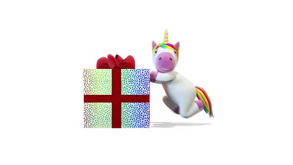 Unicorn Dragging The Gift on White Background