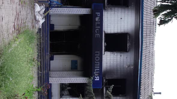 Vertical Video of a Destroyed Police Station in Ukraine During the War alt