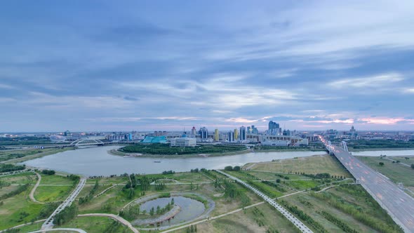 Presidential Park "Prezidenttik Sayabak" and Palace "Akorda" Day To Night Timelapse alt