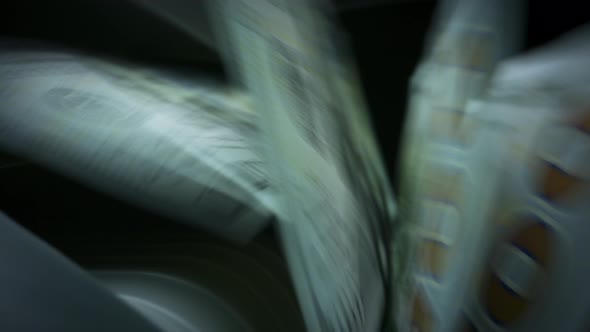 Us Dollar Banknotes in Counter Machine. Automated Equipment for Counting Money alt