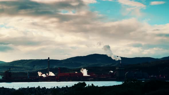 Factory with Smoking Chimneys. Timelapse