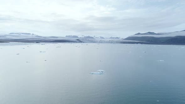 Flight Over Arctic Lagoon With Ice Floes