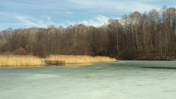 Frozen River in Aerial View