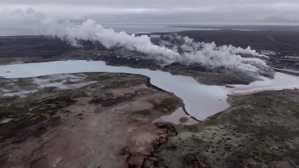 Aerial view of Gunnuhver hot springs in Iceland
