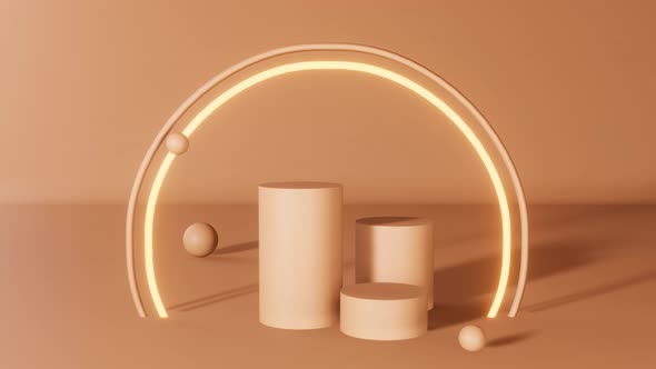 Neutral beige podiums cosmetic product demonstration nude color showcase matte bubble sphere 3d alt