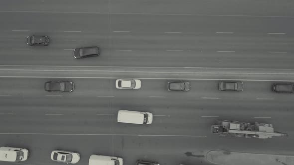 Flight Over a Transport Multilevel Interchange at Rush Hour Black and White Video