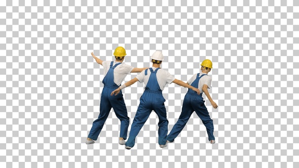 Three male construction workers in hard, Alpha Channel alt