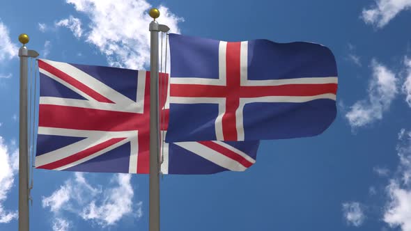 United Kingdom Flag Vs Iceland Flag On Flagpole alt