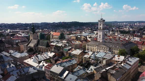 Historic Center of Lviv Ukraine on a Sunny Day