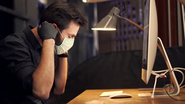 Remote Working With Camera Chatting Colleagues Internet Online Meeting Conference Webinar. Face Mask alt