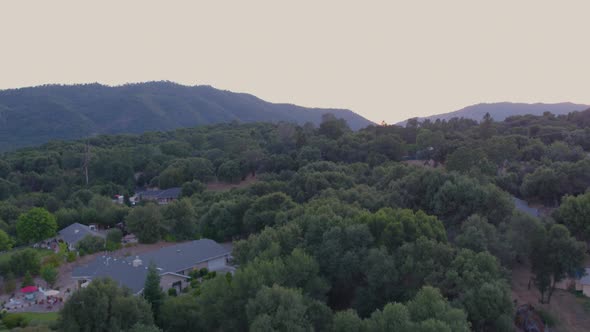 Aerial Drone Shot of Houses in Rural California Wilderness (Ahwahnee, California)