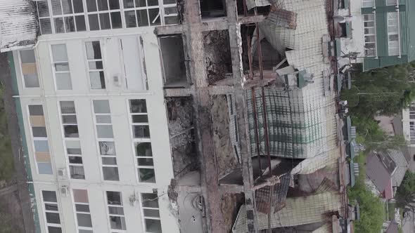 Vertical Video of a Damaged House During the War in Ukraine alt