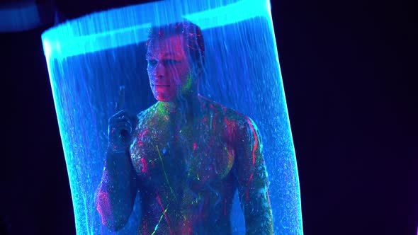 Man with Colorful Glow Body Art