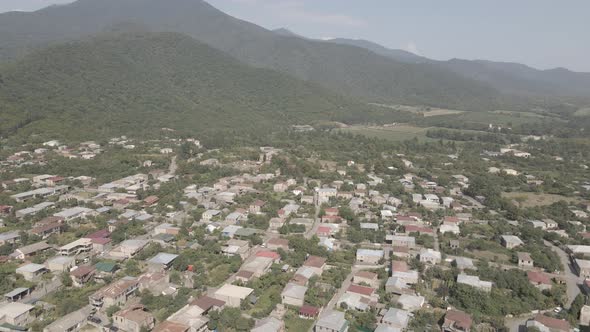 Aerial view Kvareli city center. Georgia 2021 summer alt