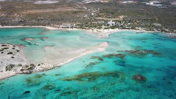Aerial view video on Elafonisi sandy beach on Crete. Elafonissi is one of the most known world beach alt