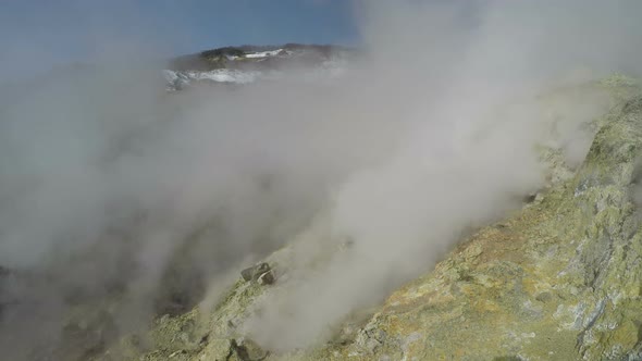 Smoking Fumaroles on Geothermal Field