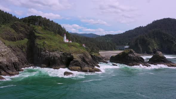 Aerial view of Heceta Head Lighthouse on the Oregon Coast alt