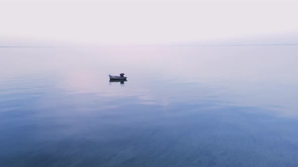 A Fisherman in a Boat Catches Fish in the Sea alt