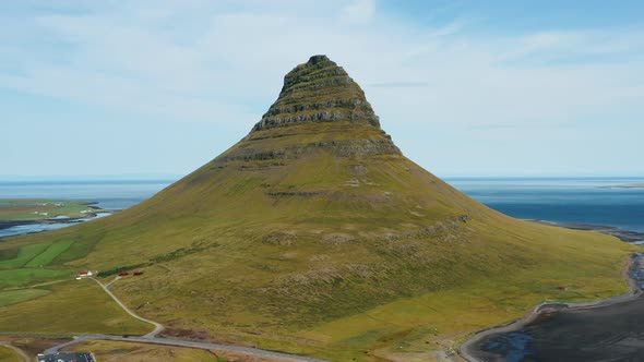 Drone  Video of Kirkjufell Mountain Landscape on West Iceland on the Snaefellsnes Peninsula