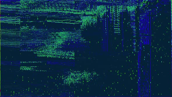 Full Screen Abstract Green and Blue Digital Glitch Noise Loop Background