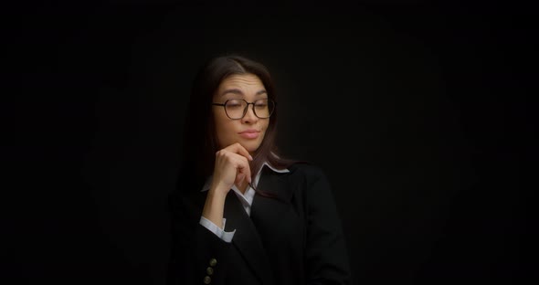 Beautiful Brunette in a Black Jacket Came Up with an Idea alt