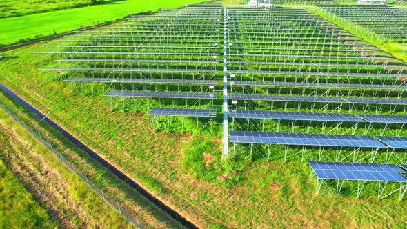 Aerial Top View of Solar Farm. 4k drone footage. alt