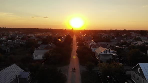 Beautiful Sunset Over Small Town in Russia