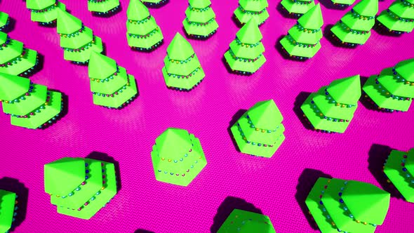 Plastic Christmas Trees Celebration Decorated Design Xmas Intro on Pink Surface alt