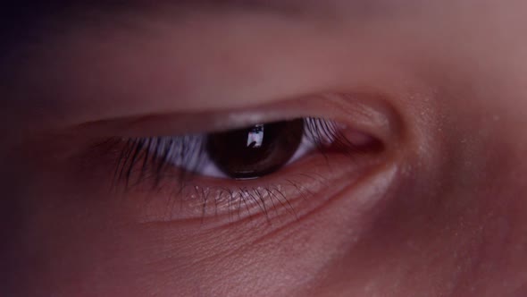 Eye of Kid Playing on Smartphone Reflecting Gadget Screen