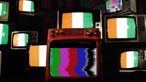 Flag of Ivory Coast and Retro TVs. alt